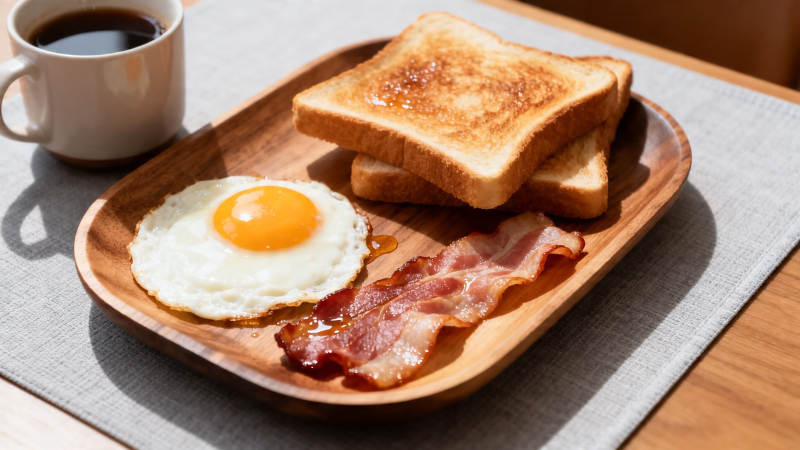 早餐 煎蛋培根吐司配咖啡图片