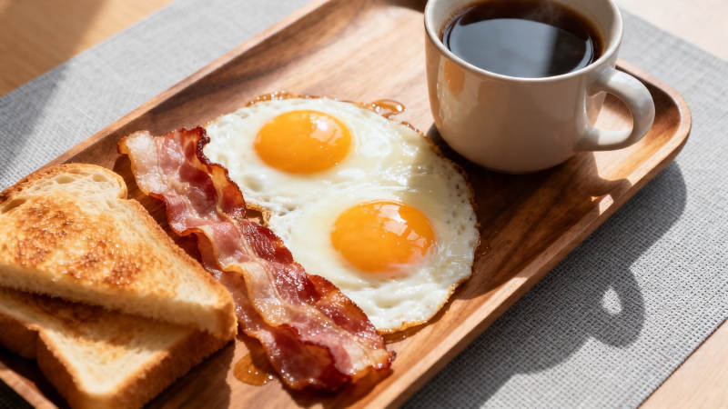 经典美式早餐 煎蛋培根吐司咖啡图片