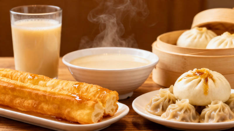 中式早餐 豆浆油条包子图片