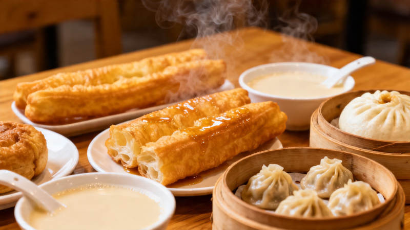中式早餐 油条豆浆小笼包图片