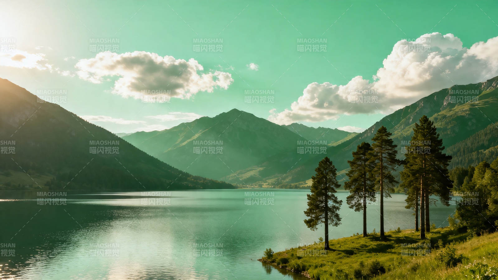 湖光山色 松影静美图片