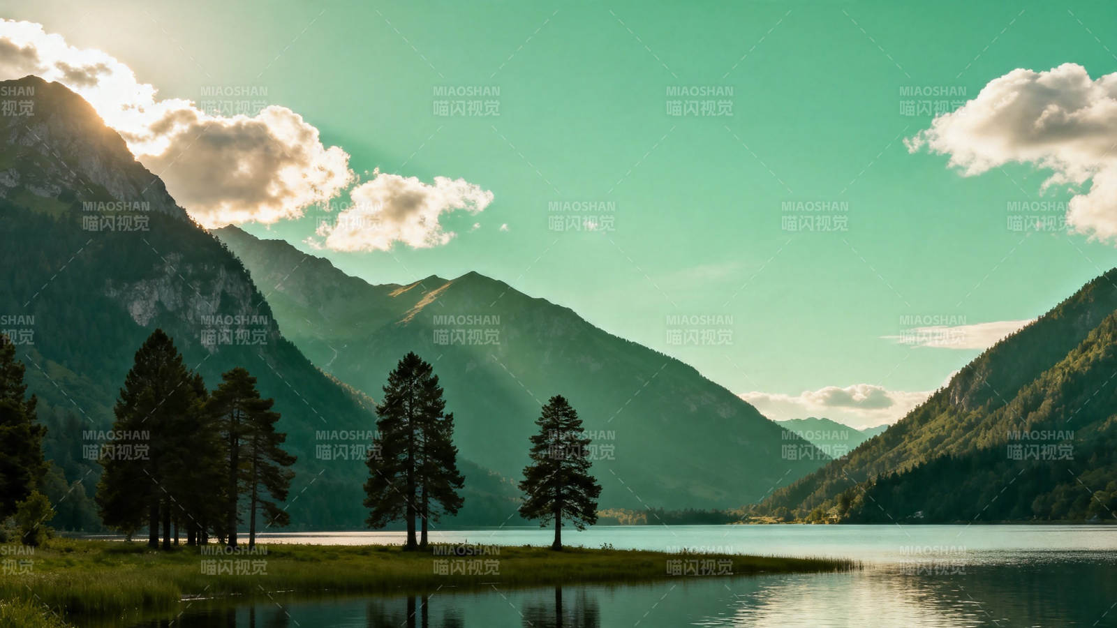 湖光山色映青松图片