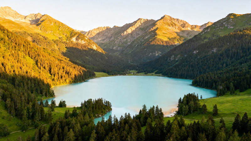 山湖映金辉 秋色醉人心图片