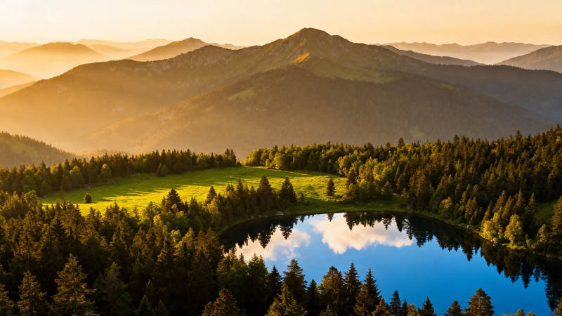 山湖晨曦 静美如画图片