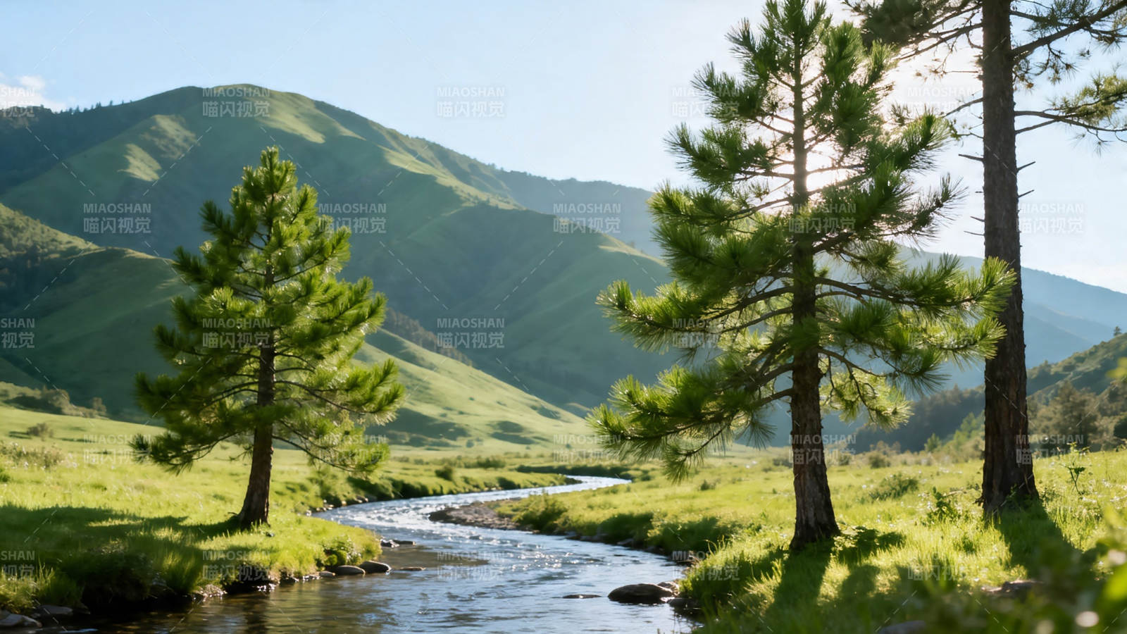 青山溪流 松影婆娑图片