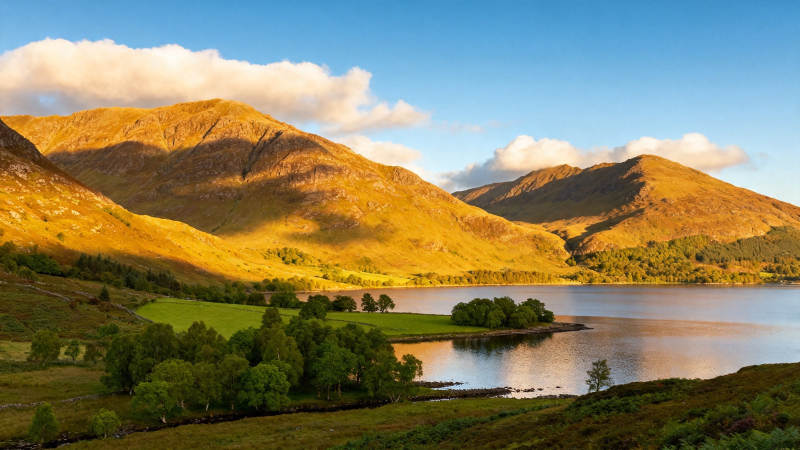 湖光山色 金辉映碧野图片