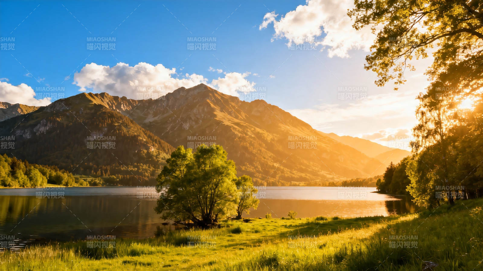 湖光山色 夕阳如画图片