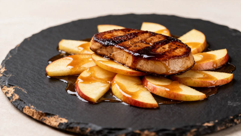 香煎鹅肝配焦糖苹果片图片