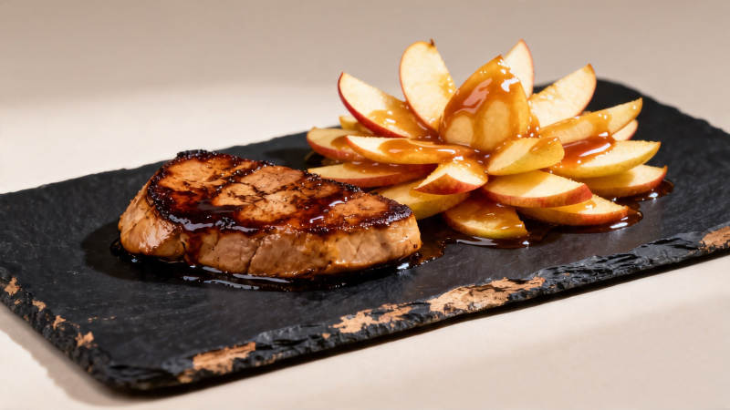 煎鸭胸配焦糖苹果花图片