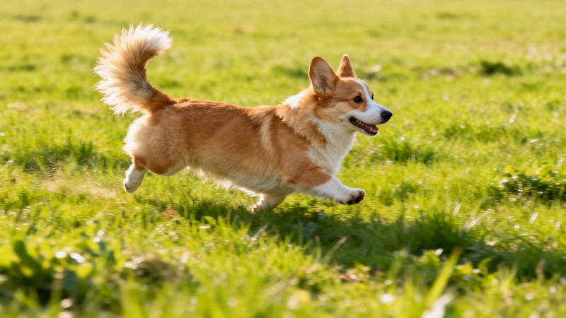 柯基奔跑绿草地图片