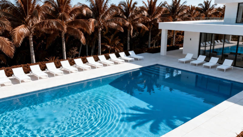 热带泳池别墅 椰影摇曳图片