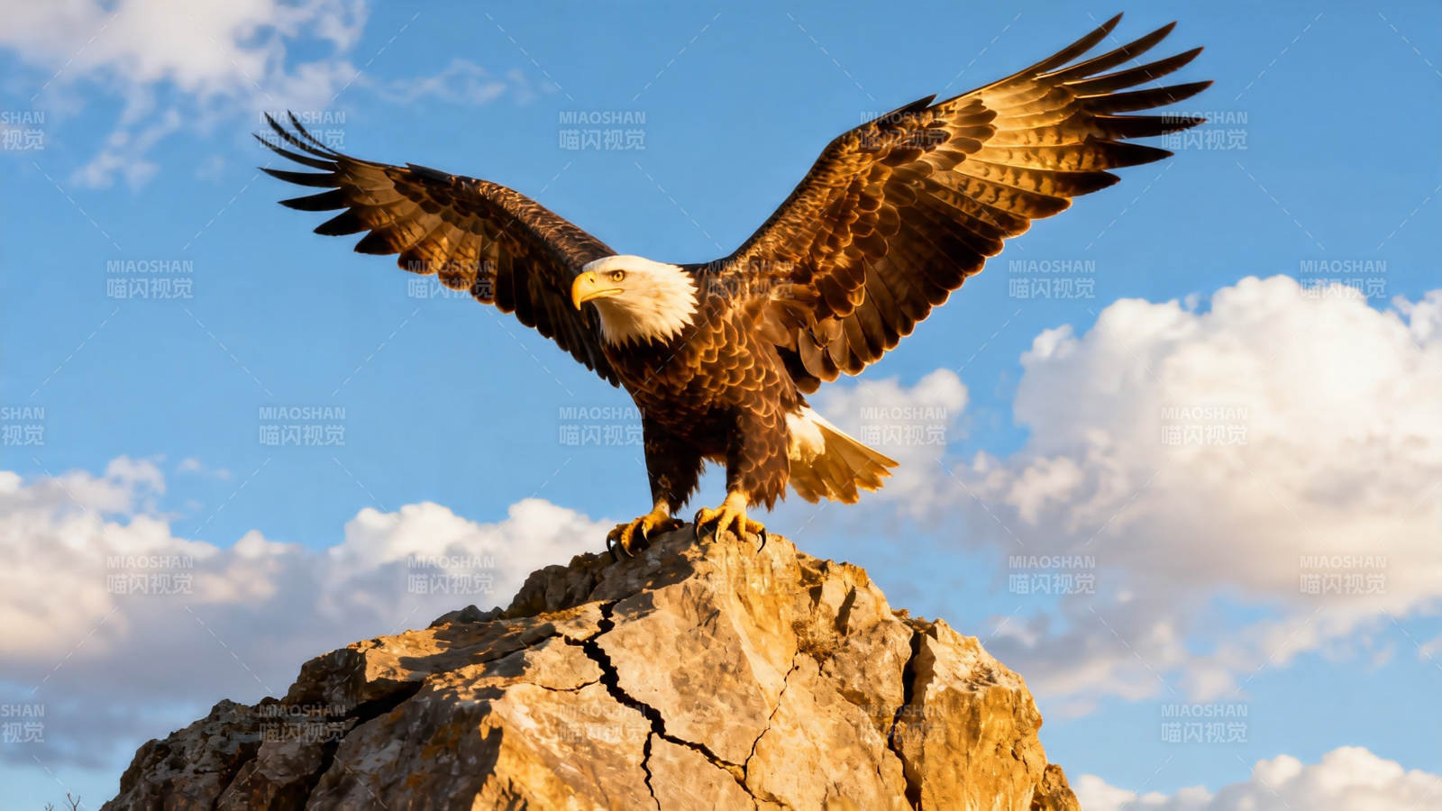 鹰立岩巅 展翅迎云图片