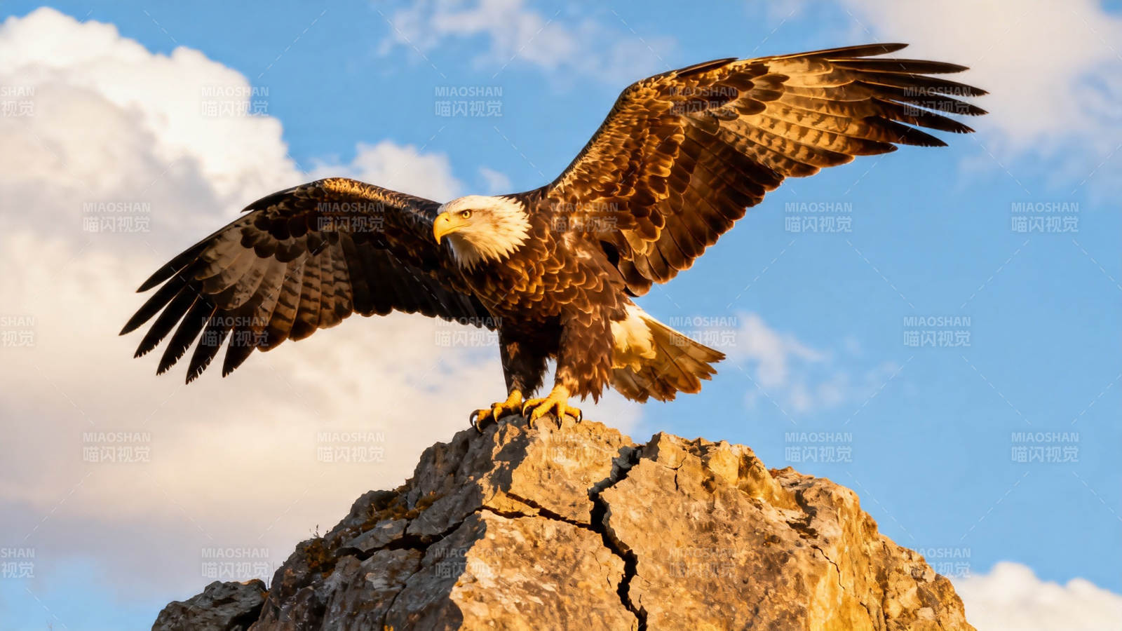 鹰立岩巅 展翅欲飞图片