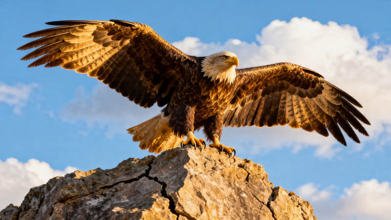 雄鹰展翅立岩巅图片