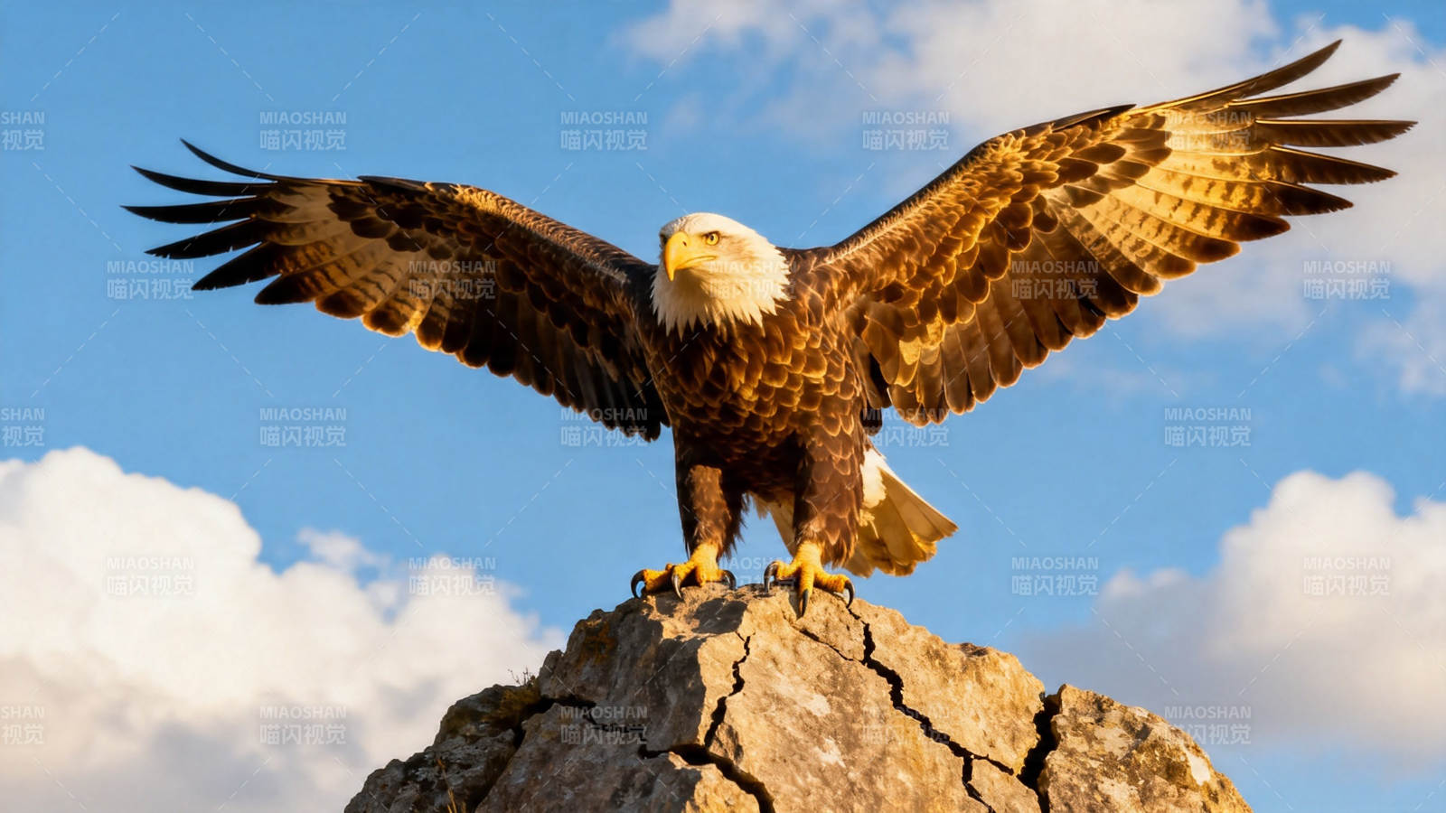 雄鹰展翅立岩巅图片