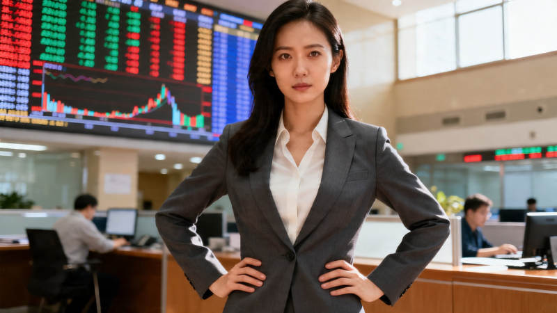 金融女强人盯盘决策中图片