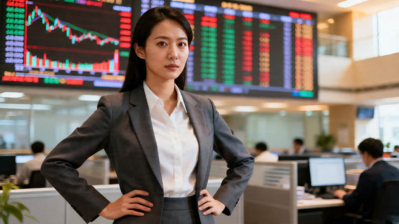 金融女强人盯盘股市行情图片