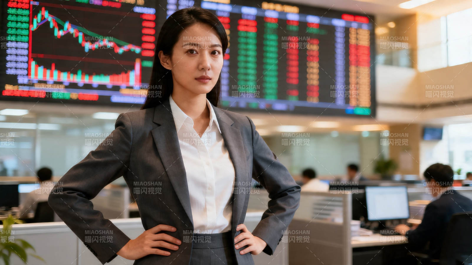 金融女强人盯盘股市行情图片