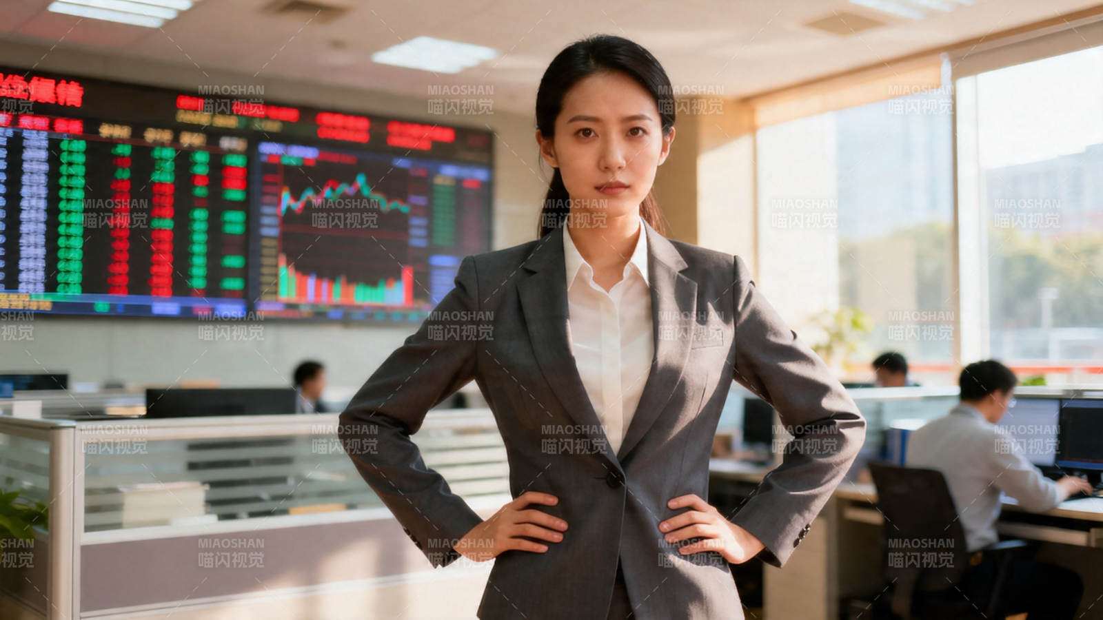 金融女强人 自信立于交易厅图片