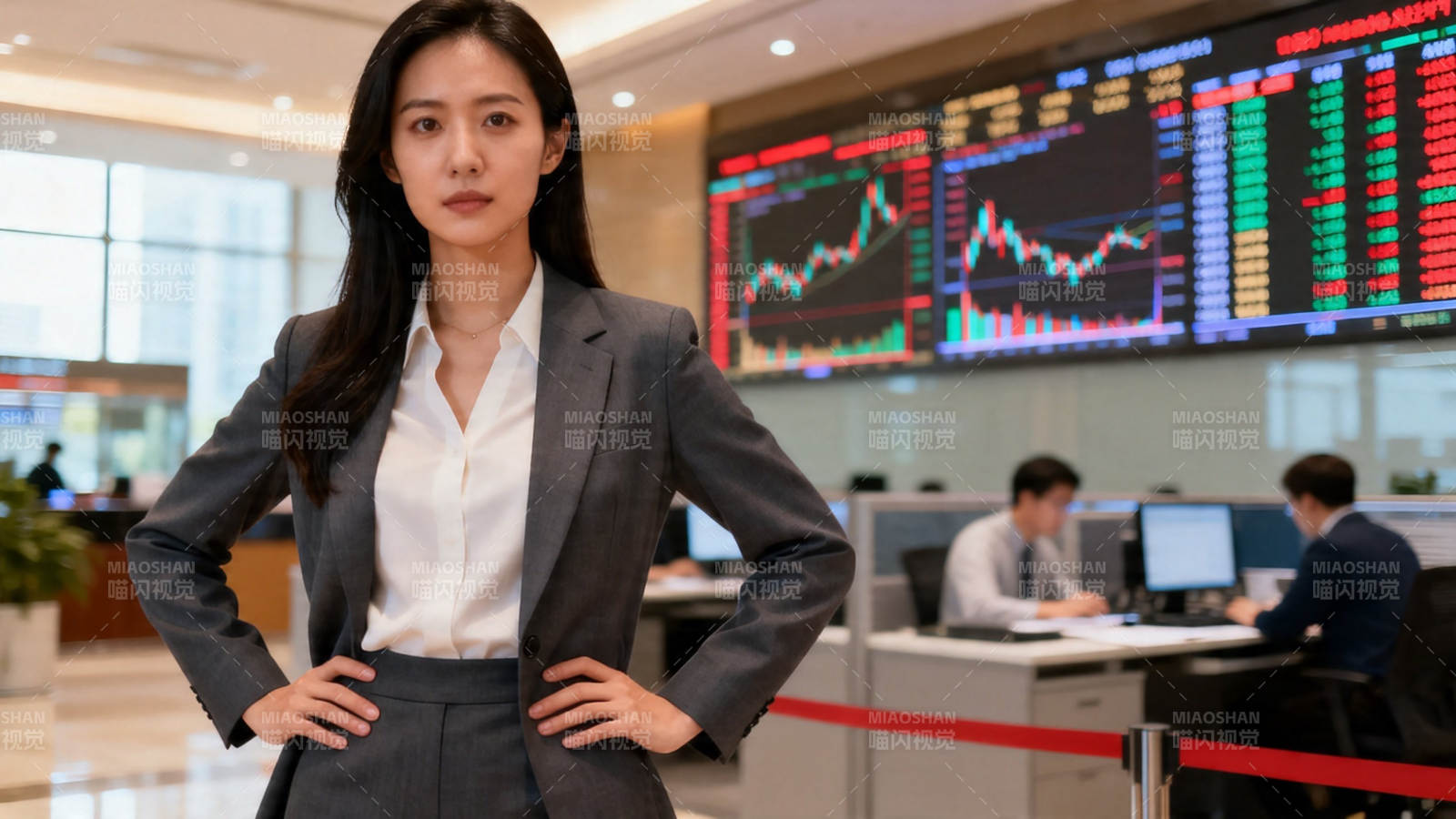 金融女强人盯盘决策中图片