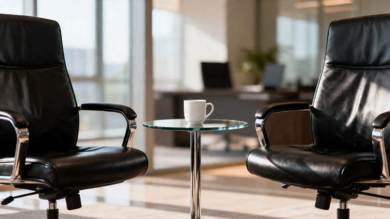 办公椅与咖啡杯静景图片