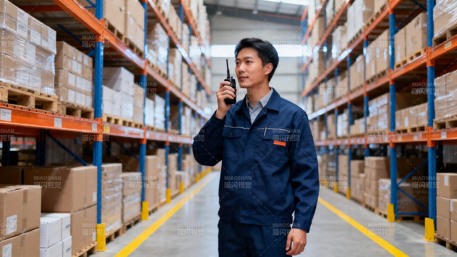 仓库管理员手持对讲机巡查图片
