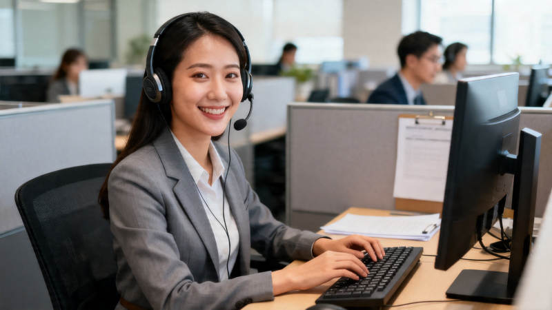 客服微笑办公中图片