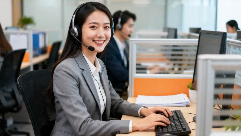 客服微笑办公中图片