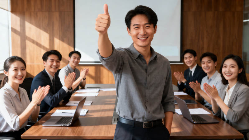 团队鼓掌 领导竖拇指点赞图片