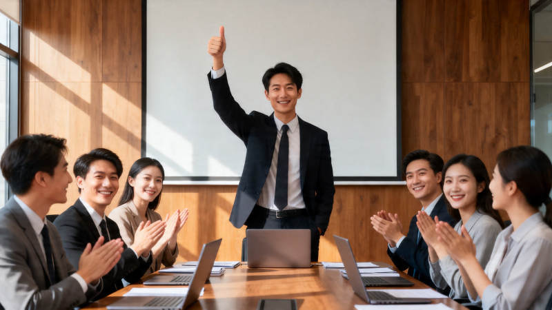 团队鼓掌 领导竖拇指庆祝图片