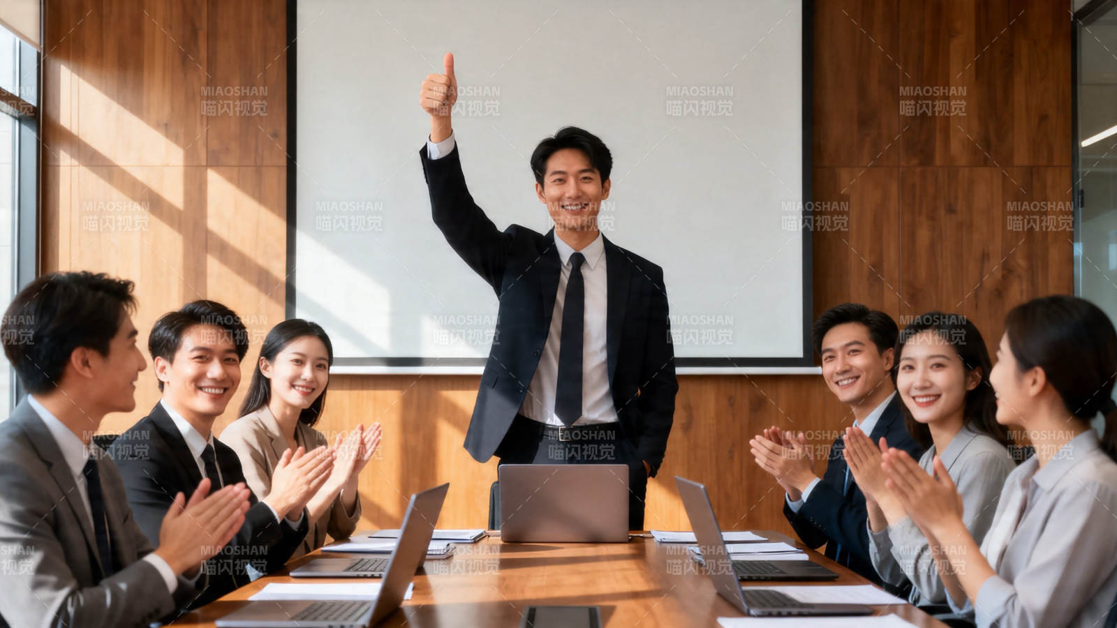 团队鼓掌 领导竖拇指庆祝图片