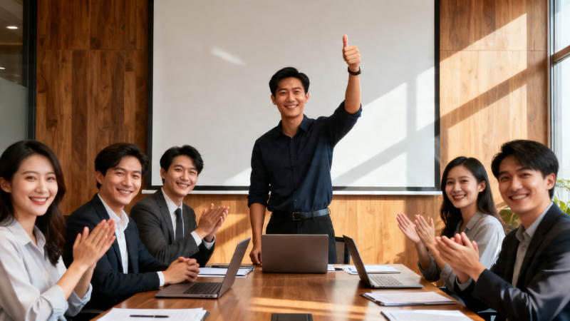 团队庆祝成功 领导竖拇指图片