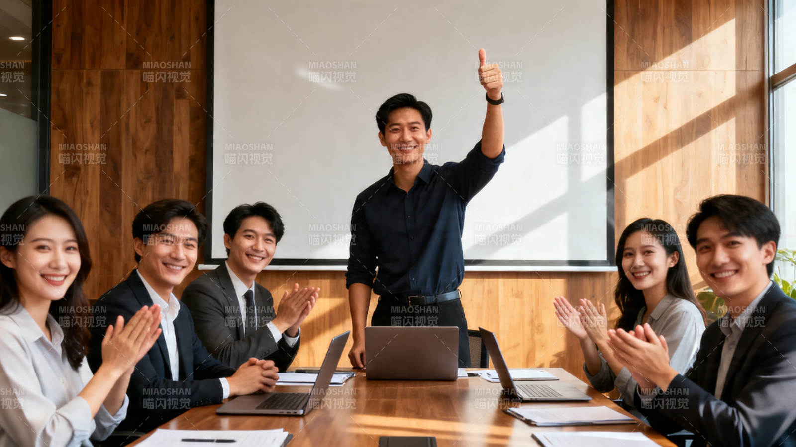 团队庆祝成功 领导竖拇指图片