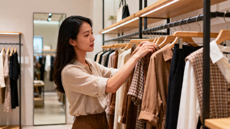 女子挑衣 简约时尚风图片