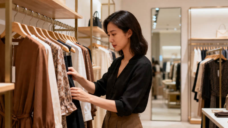 女子店内挑选衣物图片