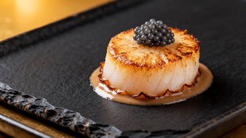 鱼子酱煎扇贝 精致奢华图片