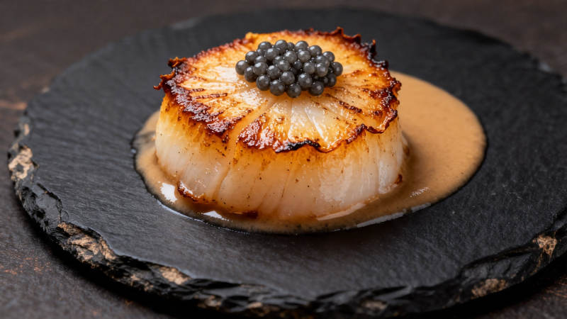 香煎扇贝配鱼子酱图片