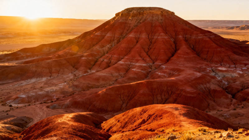夕阳红岩 荒漠奇峰图片