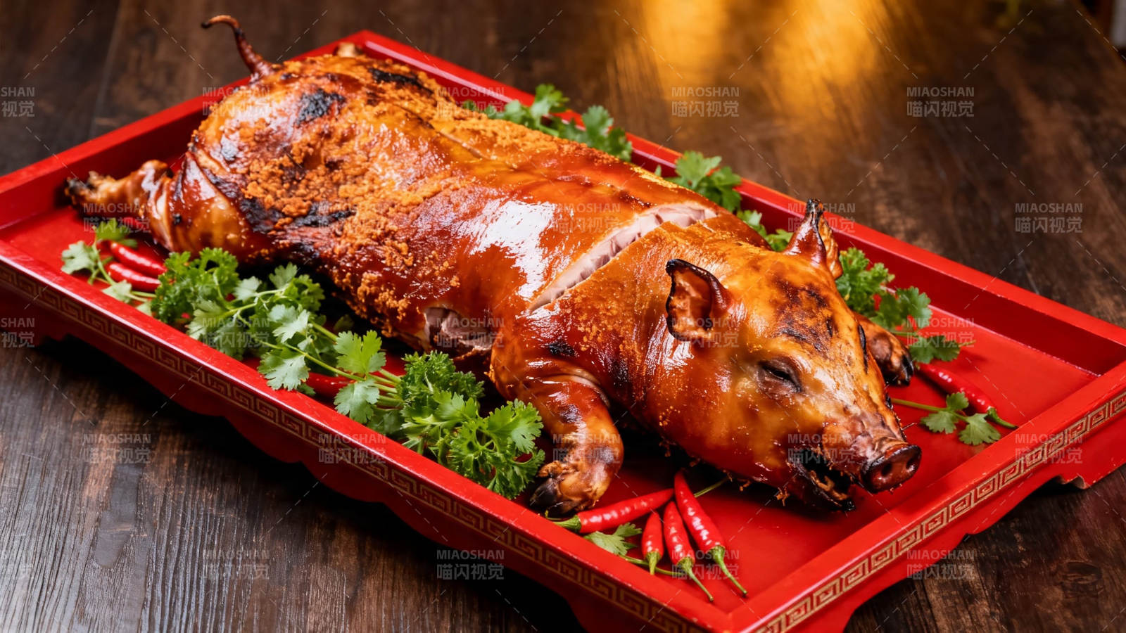 烤乳猪配香菜辣椒图片