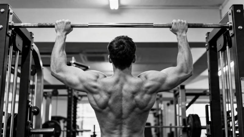 背影肌肉男引体向上训练图片