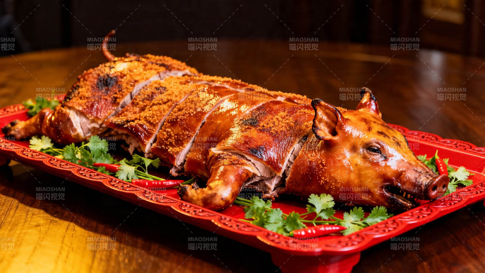烤乳猪整只上桌 香脆诱人图片