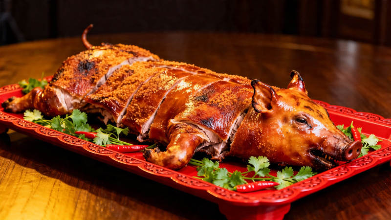 烤乳猪整只上桌 香脆诱人图片