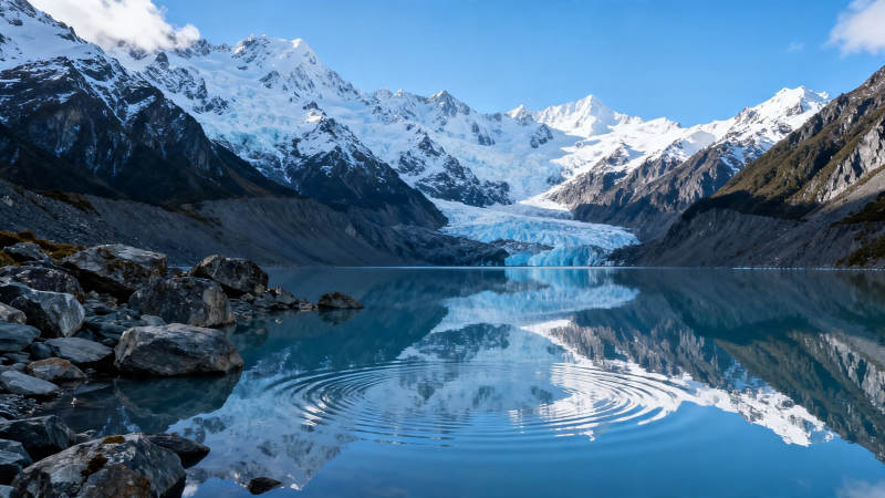 雪山冰川映湖 静谧如画图片