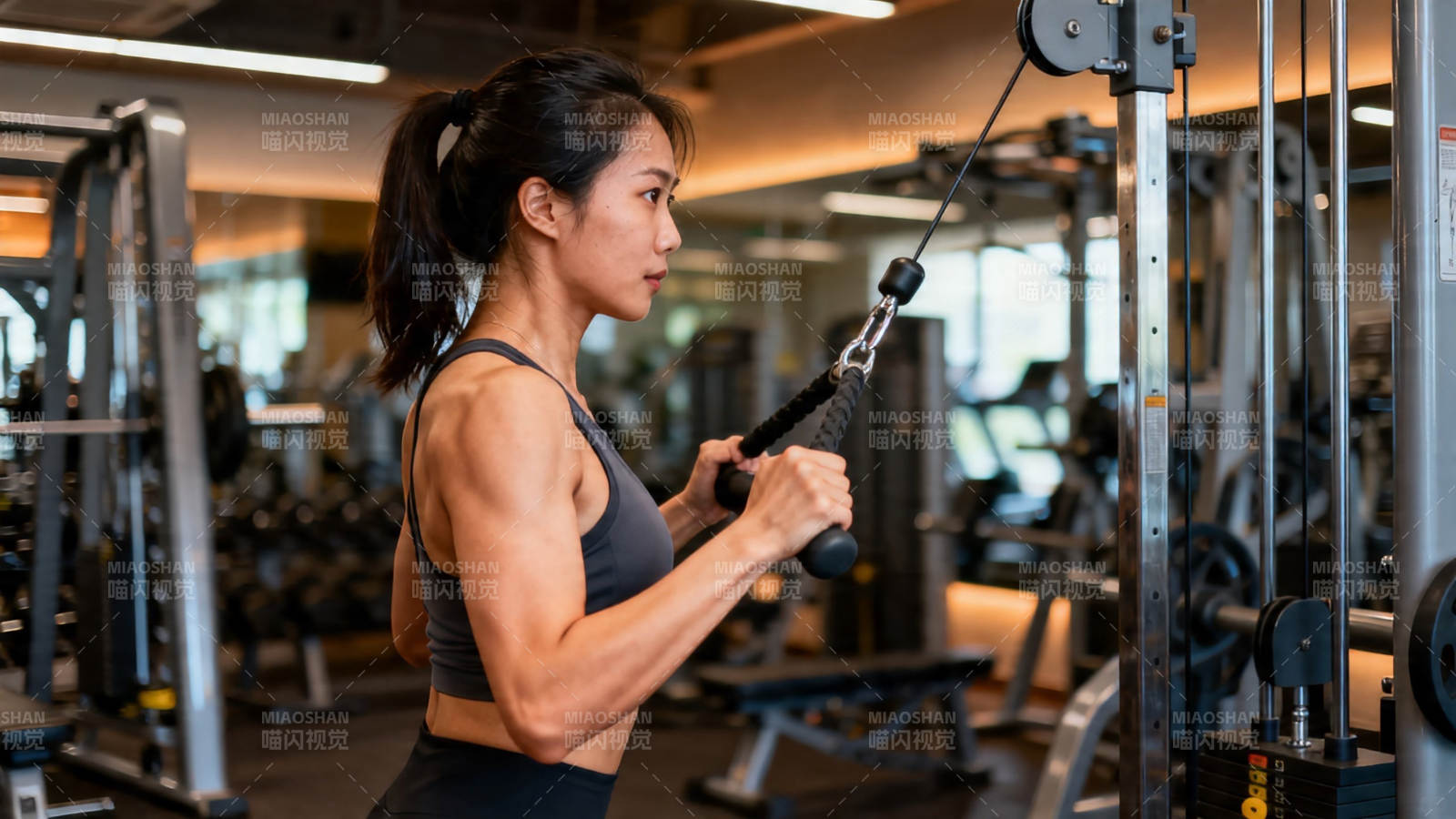 女子健身房拉力训练图片