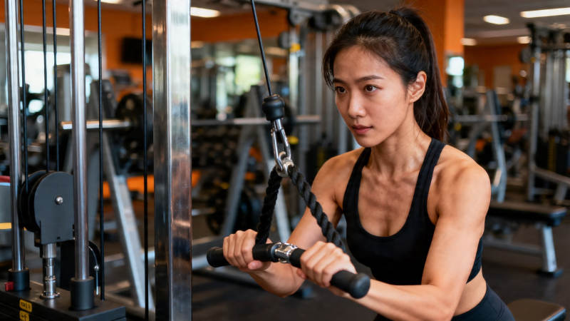 健身房女子拉力训练图片