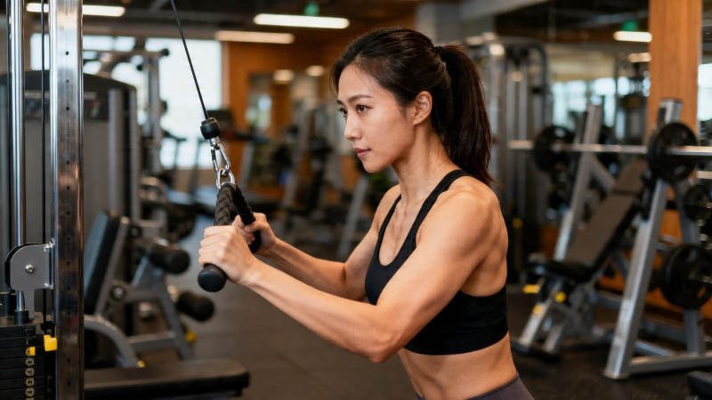 健身房女子拉力训练图片