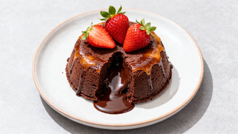 巧克力熔岩蛋糕配草莓图片