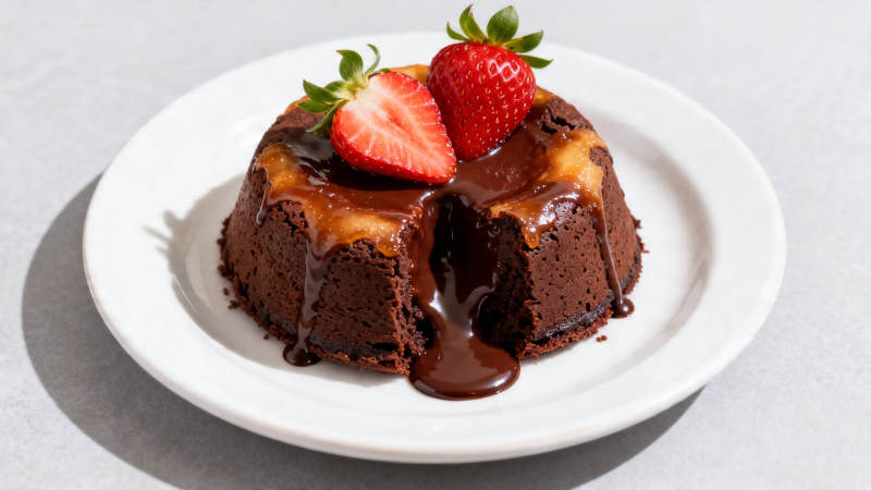 巧克力熔岩蛋糕配草莓图片