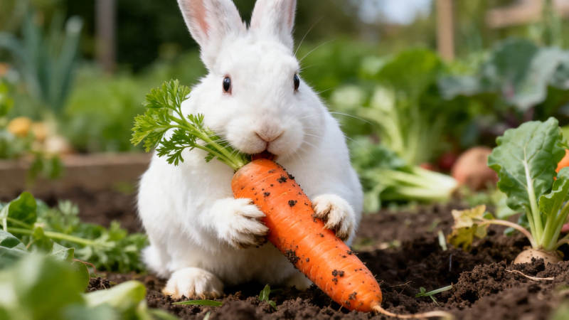 白兔啃胡萝卜 田园萌趣瞬间图片