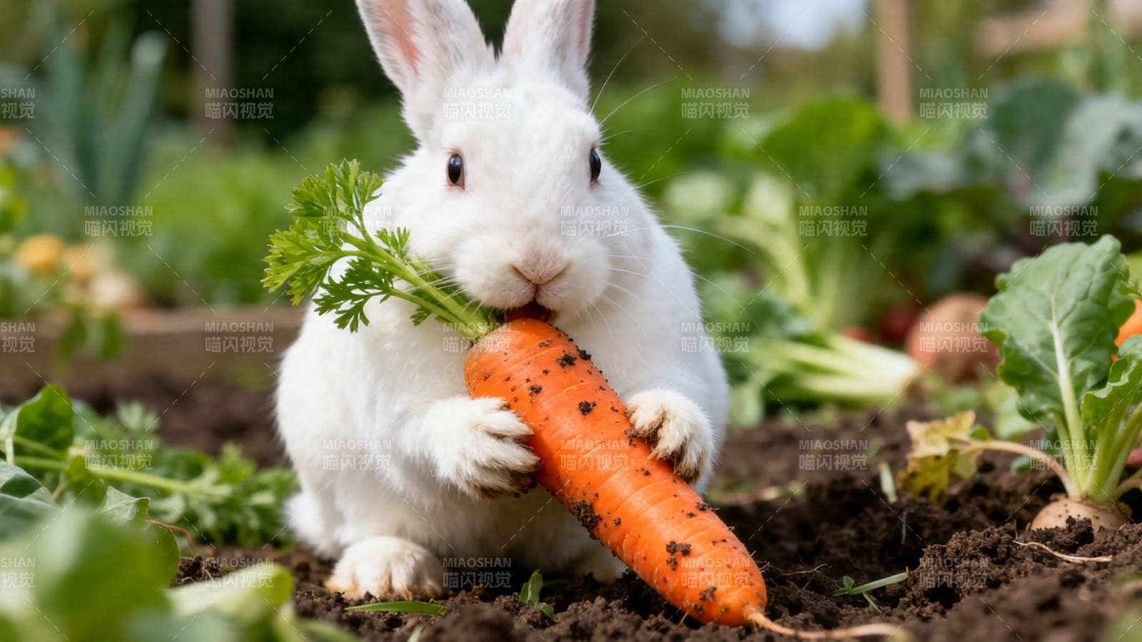 白兔啃胡萝卜 田园萌趣瞬间图片